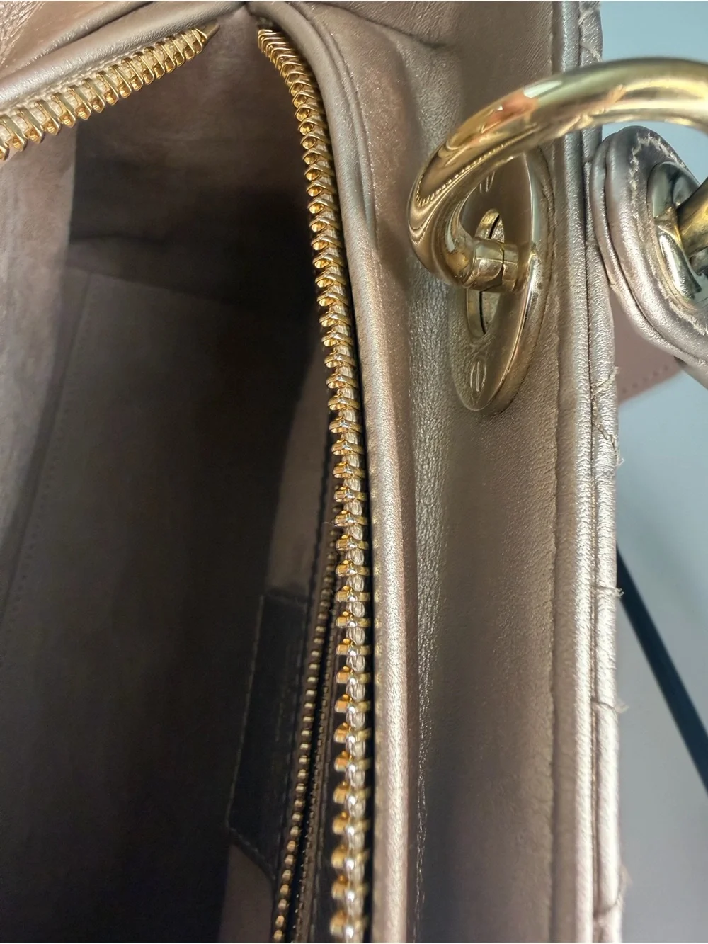 Christian Dior Metallic Lambskin Cannage Medium Lady Dior Bag w/ COA